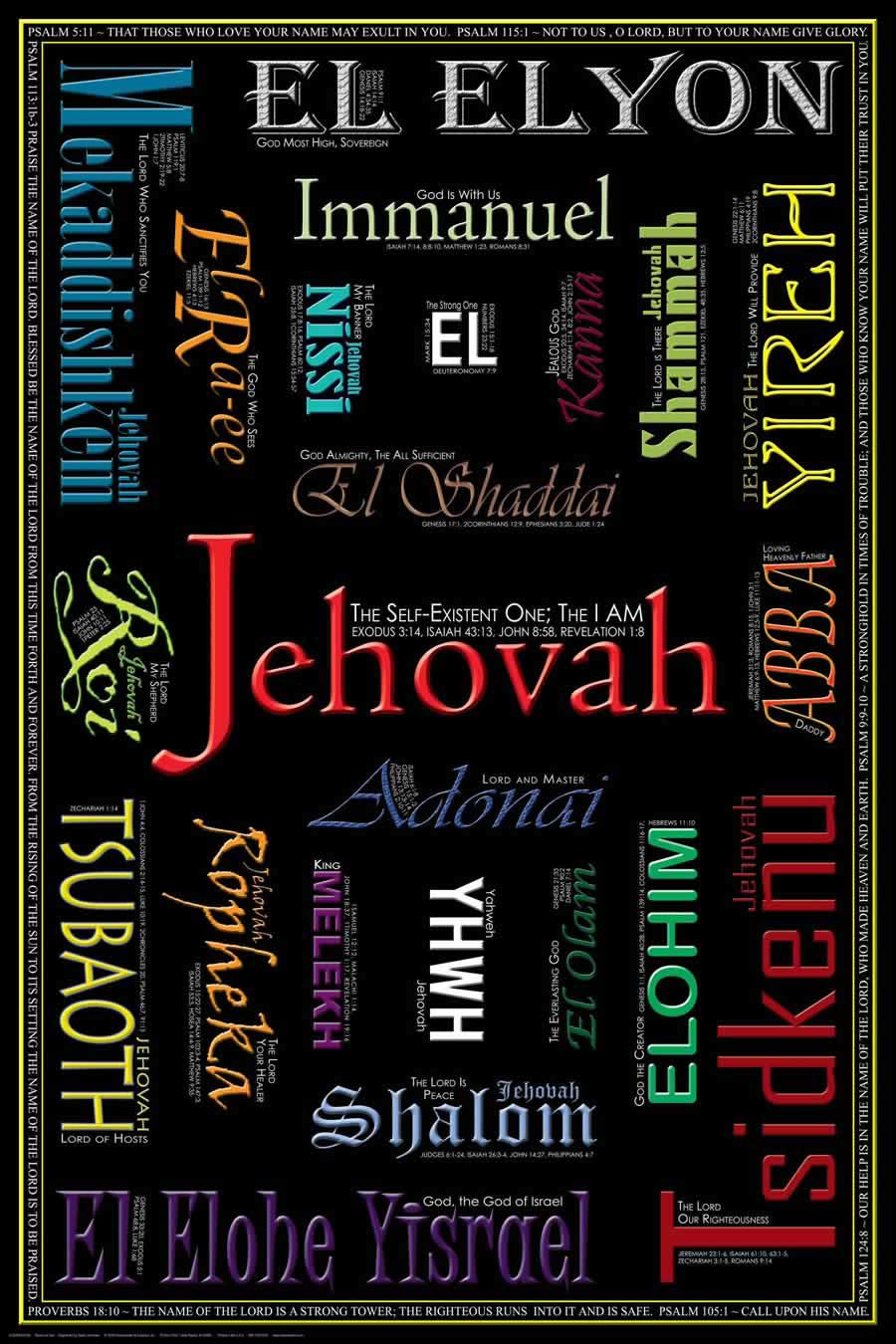 God's Name Yahweh, Rapha, Elohim, Shaddai, Jireh, Adonai